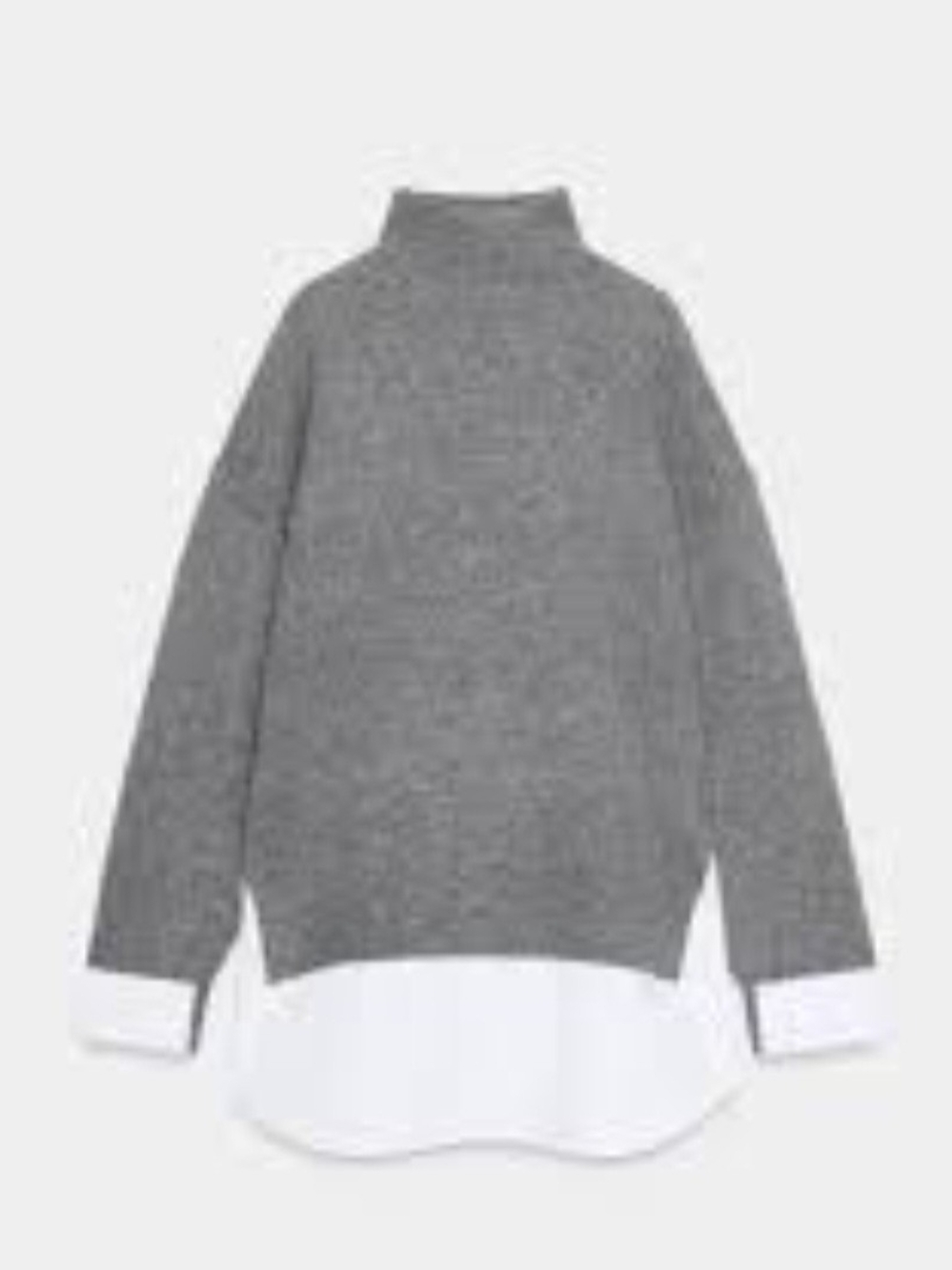 Zara Gray Mock Neck Sweater with White Shirt Hem